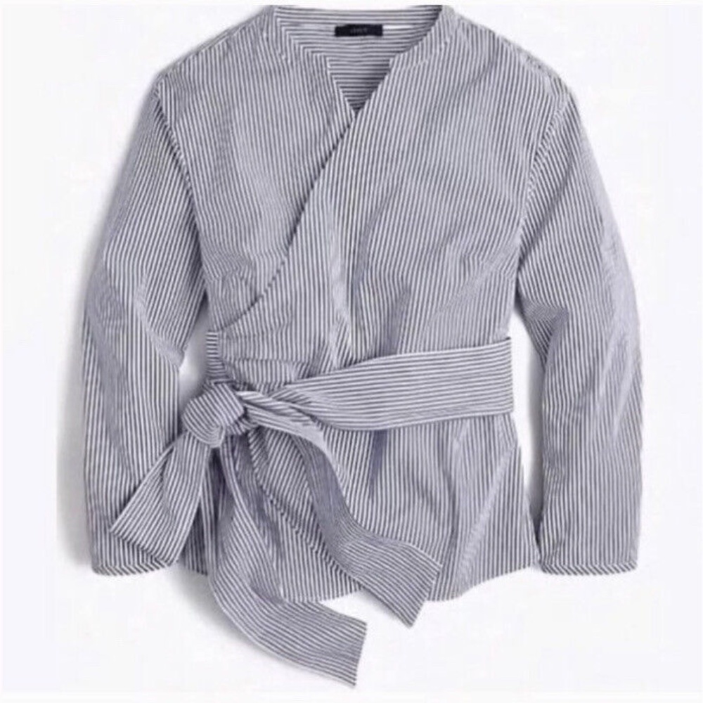 J.Crew Blue Stripe Wrap Top Size Petite Large - Picture 2 of 8